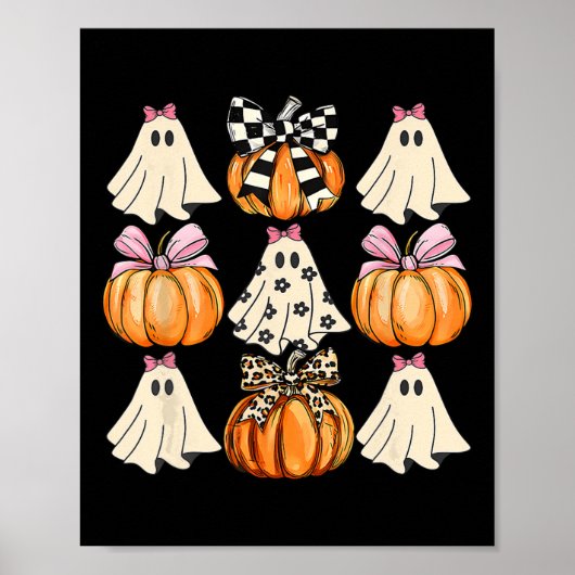 Schattigee Coquette Bows Ghost Pumpkin Seizoen Hal Poster (Voorkant)
