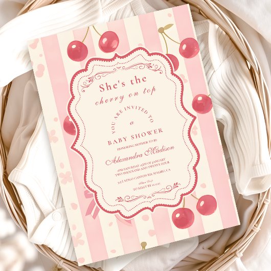 Schattigee Coquette Cherry op Top Baby shower Kaart