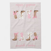 Schattigee Coquette Cowgirl Laarzen Gepersonalisee Theedoek (Verticaal)
