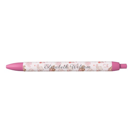 Schattigee Coquette Cowgirl Pet Cherry Bow Monogra Zwarte Inkt Pen (Voorkant)