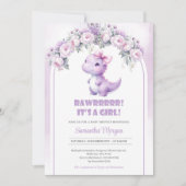 Schattigee Coquette Dinosaurus Meisje paarse pioen Kaart (Voorkant)