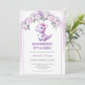 Schattigee Coquette Dinosaurus Meisje paarse pioen Kaart (Staand voorkant)