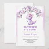 Schattigee Coquette Dinosaurus Meisje paarse pioen Kaart (Voorkant / Achterkant)