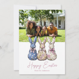 Schattigee Coquette Floral Bunny Foto Pasen Feestdagenkaart