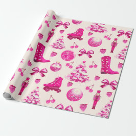 Schattigee Coquette Girly Preppy Roze Kerst Cadeaupapier