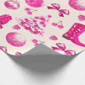 Schattigee Coquette Girly Preppy Roze Kerst Cadeaupapier (Hoek)