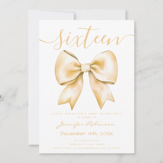Schattigee Coquette Gold Bow Sweet 16 Verjaardag Kaart (Voorkant)