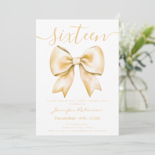 Schattigee Coquette Gold Bow Sweet 16 Verjaardag Kaart (Staand voorkant)