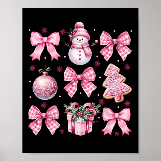 Schattigee Coquette Kerst Roze Bogen Santa Gingerb Poster (Voorkant)