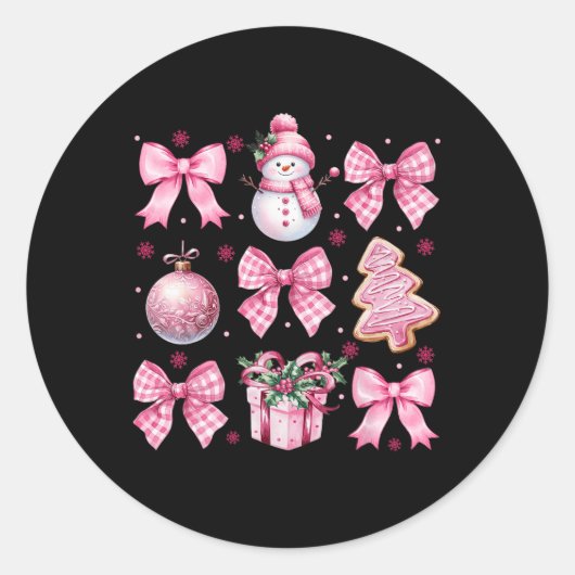 Schattigee Coquette Kerst Roze Bogen Santa Gingerb Ronde Sticker (Voorkant)