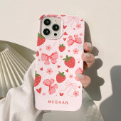 Schattigee Coquette Roze Aardbeien & Bogen Custom Case-Mate iPhone Case