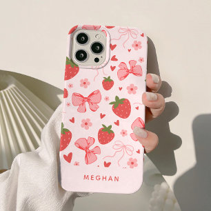 Schattigee Coquette Roze Aardbeien & Bogen Custom iPhone 15 Case