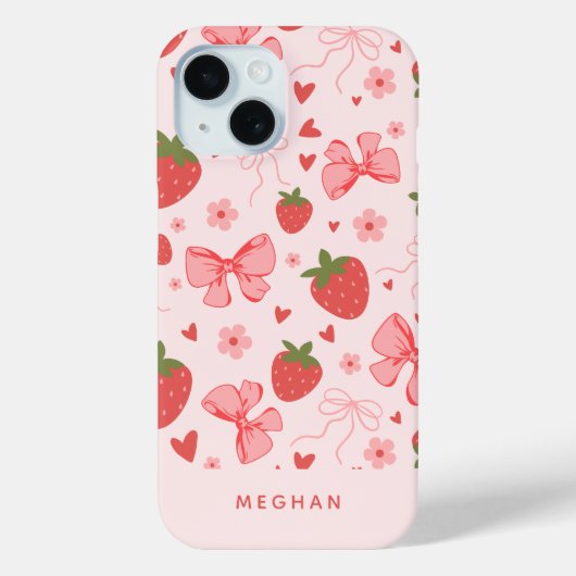 Schattigee Coquette Roze Aardbeien & Bogen Custom Case-Mate iPhone Case (Achterkant)