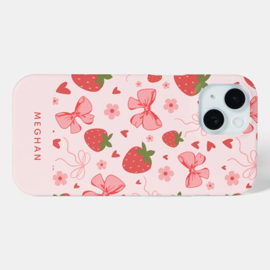 Schattigee Coquette Roze Aardbeien & Bogen Custom Case-Mate iPhone Case (Achterkant (horizontaal))
