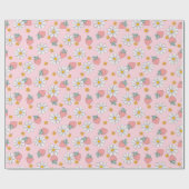 Schattigee Coquette Roze Aardbeien Daisy Flower Fr Cadeaupapier (Vlak)