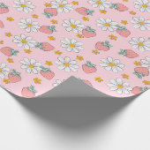 Schattigee Coquette Roze Aardbeien Daisy Flower Fr Cadeaupapier (Hoek)
