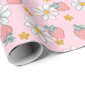 Schattigee Coquette Roze Aardbeien Daisy Flower Fr Cadeaupapier (Rol Hoek)