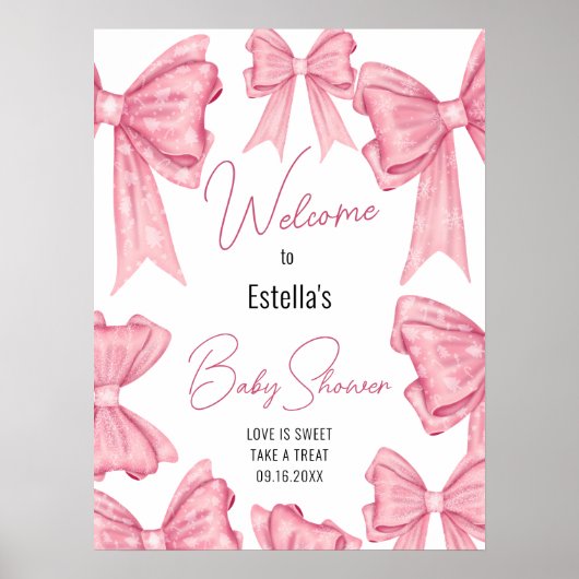 Schattigee Coquette Roze Bow Baby shower Welkomstb Poster (Voorkant)