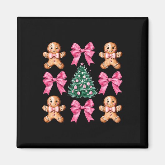Schattigee Coquette Roze Bow Xmas Gingerbread Man  Magneet (Voorkant)