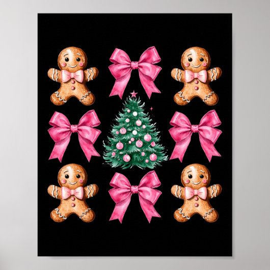 Schattigee Coquette Roze Bow Xmas Gingerbread Man Poster (Voorkant)