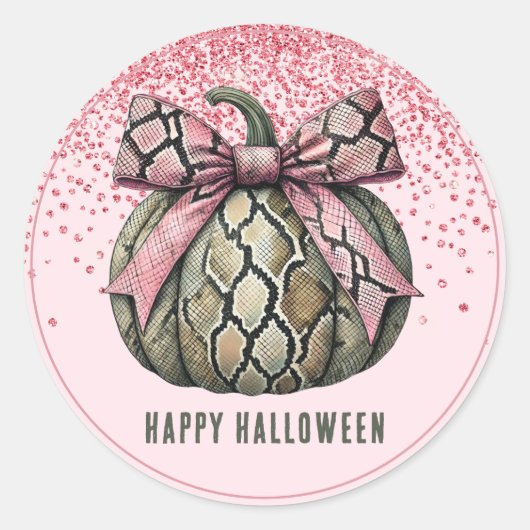 Schattigee Coquette Snakeskin Pumpkin Halloween Gl Ronde Sticker (Voorkant)
