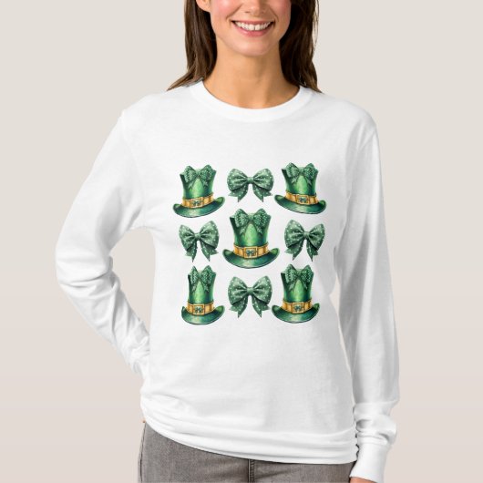 Schattigee Coquette St Patrick's Day Bogen en Pett T-shirt (Voorkant)
