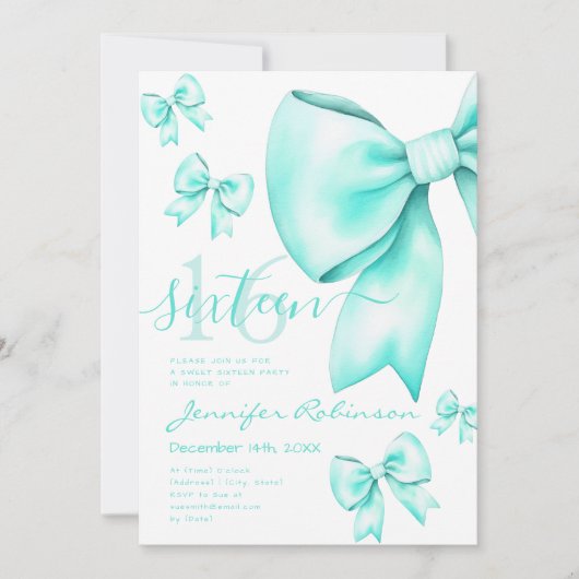 Schattigee Coquette Turquoise Bow Sweet 16 Kaart (Voorkant)
