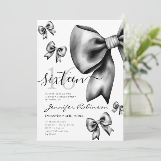 Schattigee Coquette Zwart Bow Sweet 16 Kaart (Staand voorkant)