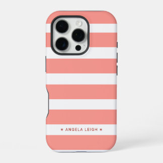 Schattigee Coral Pink Cabana Stripes iPhone 16 Pro Hoesje