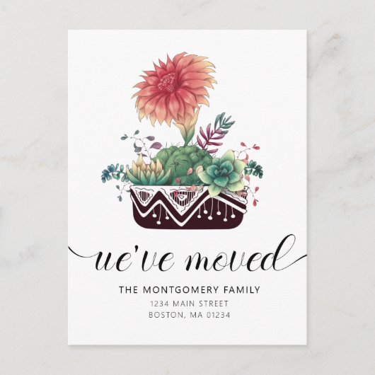 Schattigee Coral Pink Cacti Succulents Bewegende A Aankondigingskaart (Voorkant)