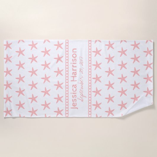 Schattigee Coral Starfish Custom Beach Handdoek (Voorkant)