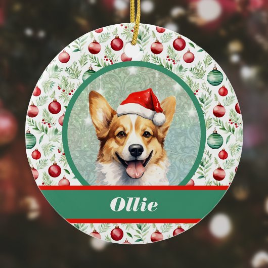 Schattigee Corgi Art met Santa Hat en Ornamenten