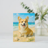 Schattigee Corgi Beach Lighthouse Welsh Queen Brie Briefkaart (Staand voorkant)
