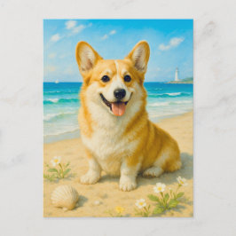Schattigee Corgi Beach Lighthouse Welsh Queen Brie Briefkaart