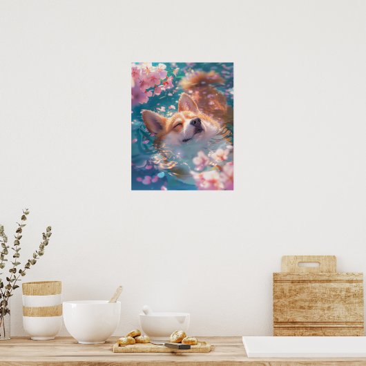 Schattigee Corgi Chill in Water Poster (Keuken)