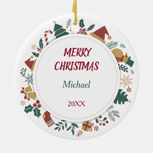 Schattigee Corgi Dog Christmas Afbeeldingen krans Keramisch Ornament (Achterkant)