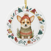 Schattigee Corgi Dog in Winter Sweater Kerst Keramisch Ornament (Voorkant)