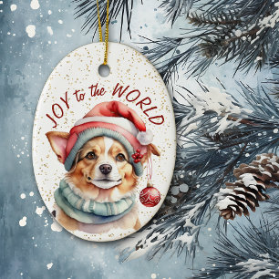 Schattigee Corgi Dog Joy to the World Keramisch Ornament