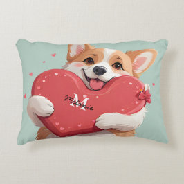 Schattigee Corgi Dog Pun Hearts Monogram Naam Vale Accent Kussen