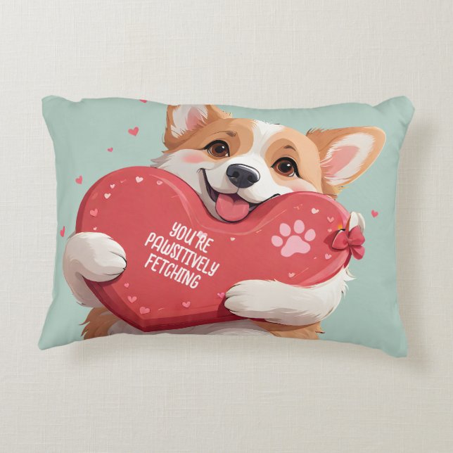 Schattigee Corgi Dog Pun Hearts Monogram Naam Vale Accent Kussen (Achterkant)