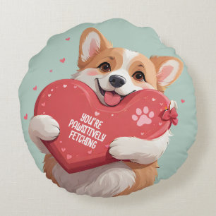 Schattigee Corgi Dog Pun Hearts Monogram Naam Vale Rond Kussen