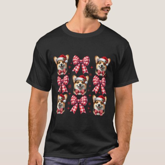 Schattigee Corgi Dog Red Plaid Coquette Bow Christ T-shirt (Voorkant)