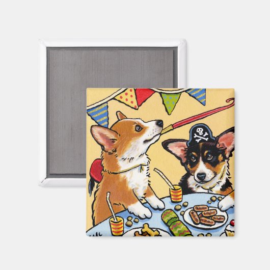 Schattigee Corgi Dog Verjaardagsfeest Puppyplein Magneet (Voorkant / Achterkant)