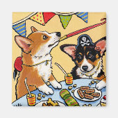 Schattigee Corgi Dog Verjaardagsfeest Puppyplein Magneet (Voorkant)