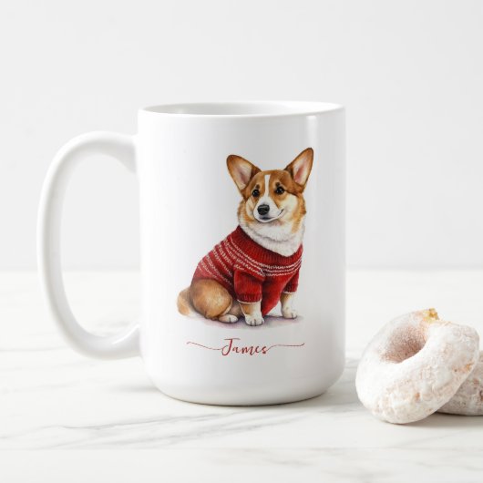 Schattigee Corgi Dog Waterverf Gepersonaliseerde K Koffiemok (Met donut)