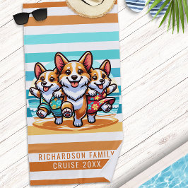 Schattigee Corgi Dogs Zomer Familie Vakantie Strandlaken