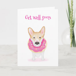 Schattigee corgi dragen van een nek donut krijgen kaart