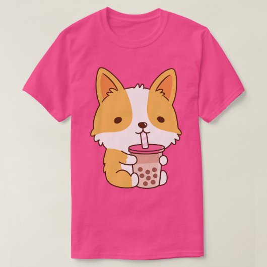 Schattigee Corgi Drink Bubble Tea T-shirt (Design voorkant)