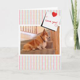 Schattigee Corgi Fluffy op de trap Valentijn Feestdagen Kaart