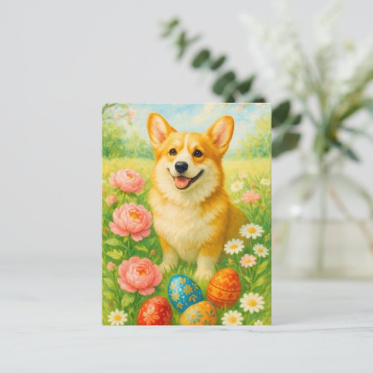 Schattigee Corgi Happy Easter Eggs Briefkaart (Staand voorkant)